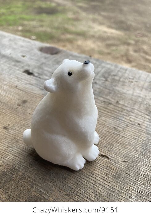 Adorable White Jade Polar Bear Figurine - #eBmp1SJ6FfY-2