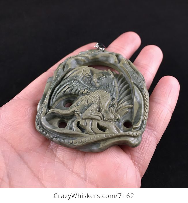 Angel Cat Carved Ribbon Jasper Stone Pendant Jewelry - #rJnPsmny5L4-2