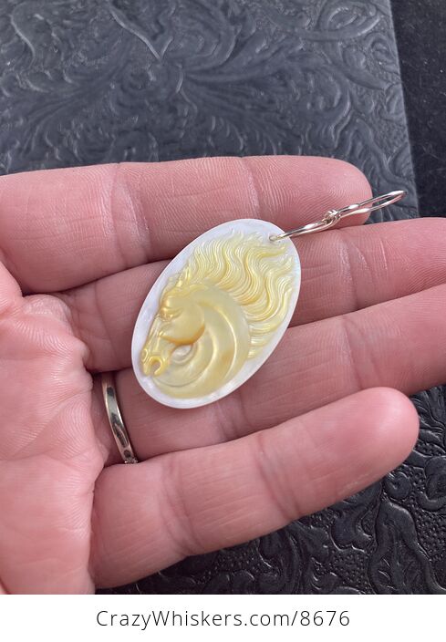 Animal Jewelry Pendant Horse Carved in Mother of Pearl Shell - #4TZPKTnKqtc-2