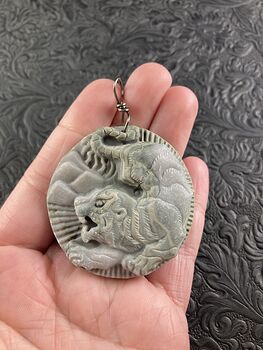 Animal Stone Jewelry Pendant Carved Attacking Tiger in Jasper #ypxI1FpQsTs