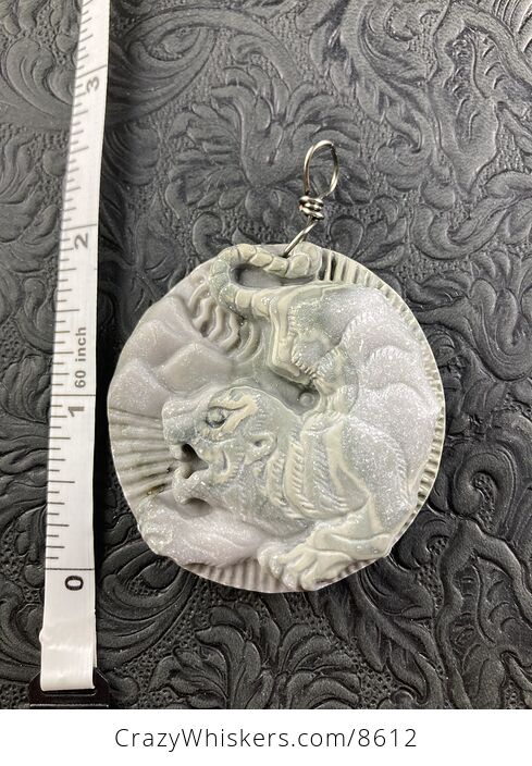 Animal Stone Jewelry Pendant Carved Attacking Tiger in Jasper - #ypxI1FpQsTs-6