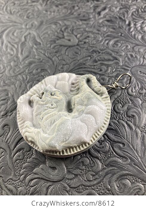 Animal Stone Jewelry Pendant Carved Attacking Tiger in Jasper - #ypxI1FpQsTs-4