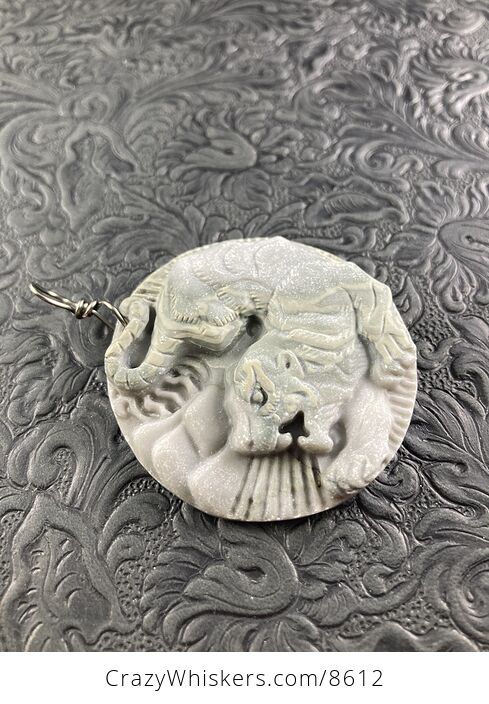 Animal Stone Jewelry Pendant Carved Attacking Tiger in Jasper - #ypxI1FpQsTs-5