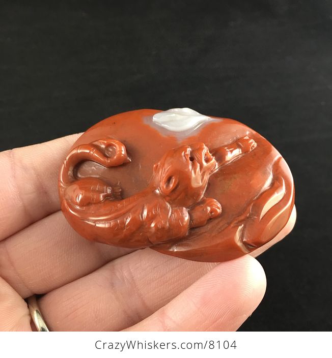 Animal Stone Jewelry Pendant Carved Tiger and Lily Flower in Red and White Jasper - #ALjHSoLaW0E-4