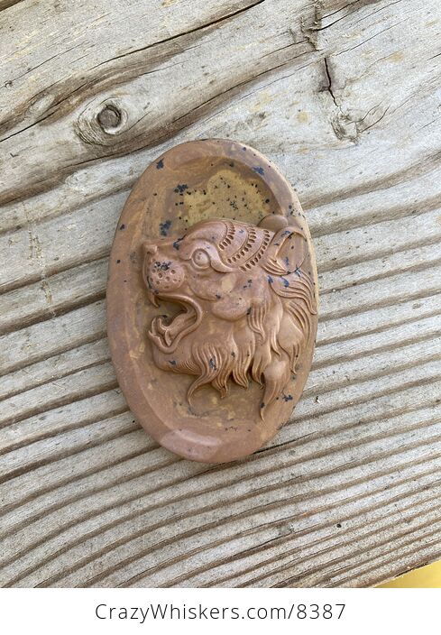 Animal Stone Jewelry Pendant Carved Tiger Face in Ribbon Jasper - #9fLofVBmYRA-1