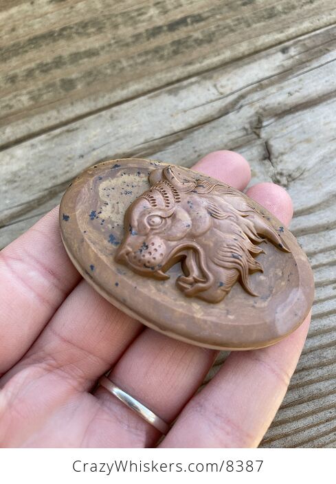 Animal Stone Jewelry Pendant Carved Tiger Face in Ribbon Jasper - #9fLofVBmYRA-5