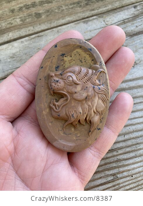 Animal Stone Jewelry Pendant Carved Tiger Face in Ribbon Jasper - #9fLofVBmYRA-2