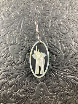 Animal Stone Jewelry Pendant Elephant Carved in Mother of Pearl on Black Jasper #qnIFIO5ZpdE