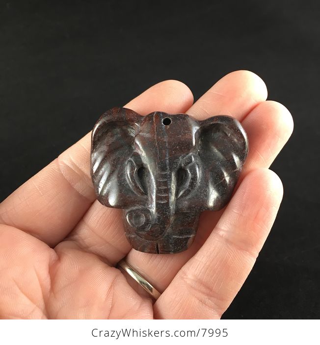 Animal Stone Jewelry Pendant Elephant Carved in Red Jasper - #FssMsj5Dfmo-1