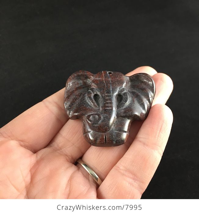 Animal Stone Jewelry Pendant Elephant Carved in Red Jasper - #FssMsj5Dfmo-4
