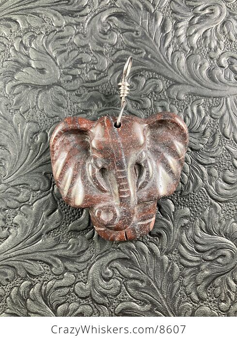Animal Stone Jewelry Pendant Elephant Carved in Red Jasper - #VQldNIRJ3bA-2