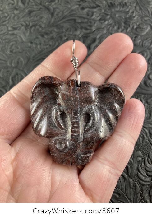 Animal Stone Jewelry Pendant Elephant Carved in Red Jasper - #VQldNIRJ3bA-1