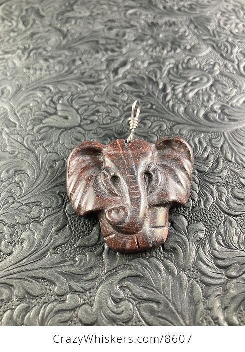 Animal Stone Jewelry Pendant Elephant Carved in Red Jasper - #VQldNIRJ3bA-3