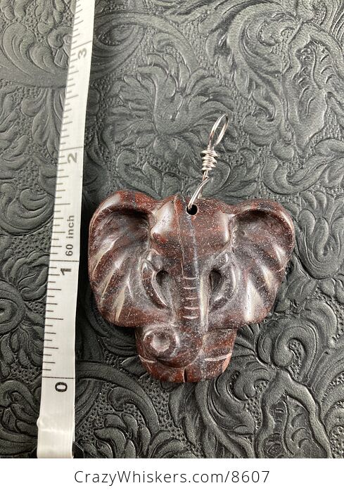 Animal Stone Jewelry Pendant Elephant Carved in Red Jasper - #VQldNIRJ3bA-6
