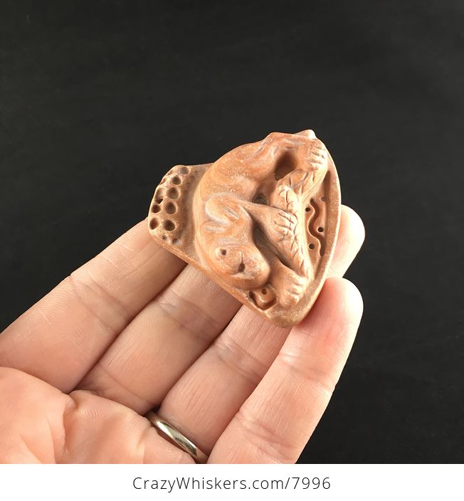 Animal Stone Pendant Jewelry Cougar Mountain Lion Puma Leopard Carved Red Jasper - #nS86JJgXebw-3