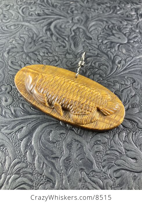 Arowana Fish Carved Tiger Eye Stone Pendant Jewelry - #l0lbLNODCLw-5