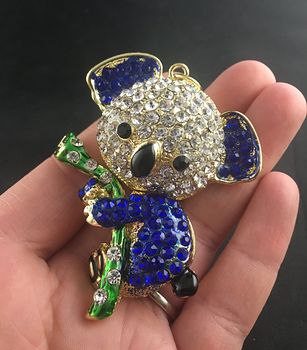 Articulated Cute Koala on a Branch Pendant with Rhinestones and Royal Blue Coloring #Cec3qxfrGEU