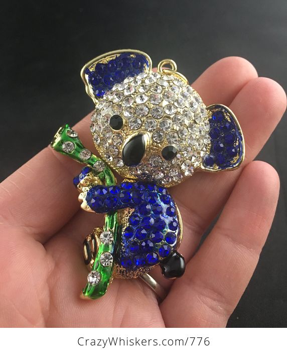 Articulated Cute Koala on a Branch Pendant with Rhinestones and Royal Blue Coloring - #Cec3qxfrGEU-1