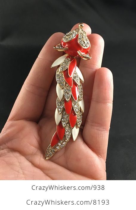 Articulated Red and White Wiggly Fox Pendant with Rhinestones - #OgShkHZasQQ-2