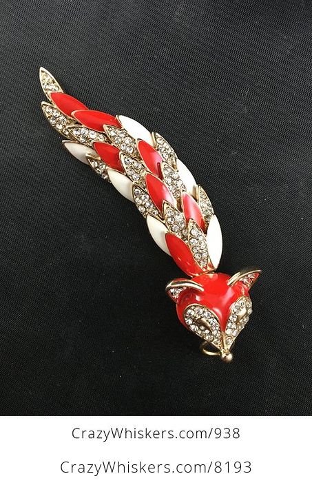 Articulated Red and White Wiggly Fox Pendant with Rhinestones - #OgShkHZasQQ-1