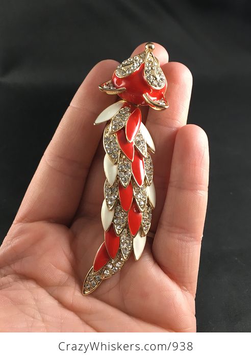Articulated Red and White Wiggly Fox Pendant with Rhinestones - #ml5h0qFnDCk-1