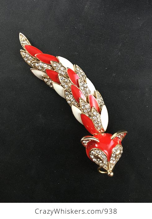 Articulated Red and White Wiggly Fox Pendant with Rhinestones - #ml5h0qFnDCk-3