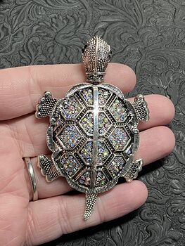 Articulated Turtle Tortoise Brooch and Pendant with Aurora Borealis Rhinestones #4ZKlG61XS4I