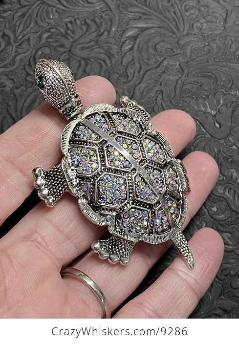 Articulated Turtle Tortoise Brooch and Pendant with Aurora Borealis Rhinestones - #4ZKlG61XS4I-2