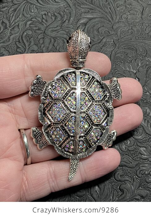 Articulated Turtle Tortoise Brooch and Pendant with Aurora Borealis Rhinestones - #4ZKlG61XS4I-1