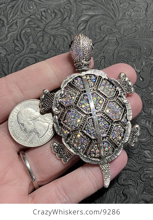 Articulated Turtle Tortoise Brooch and Pendant with Aurora Borealis Rhinestones - #4ZKlG61XS4I-7