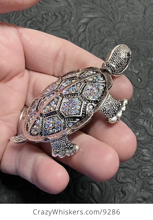 Articulated Turtle Tortoise Brooch and Pendant with Aurora Borealis Rhinestones - #4ZKlG61XS4I-3