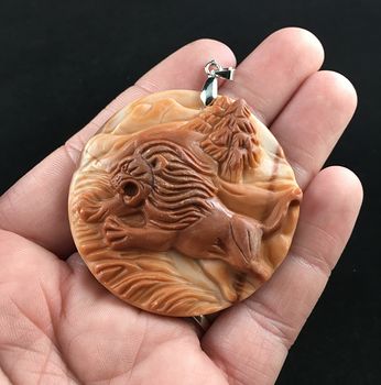 Attacking Male Lion Carved Red Jasper Stone Pendant Jewelry #eiiFAAe0pQ8