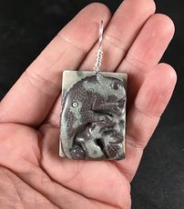 Awesome Brown and Green Carved Chameleon Lizard Ribbon Jasper Stone Pendant with Wire Bail #9stLY9giIog