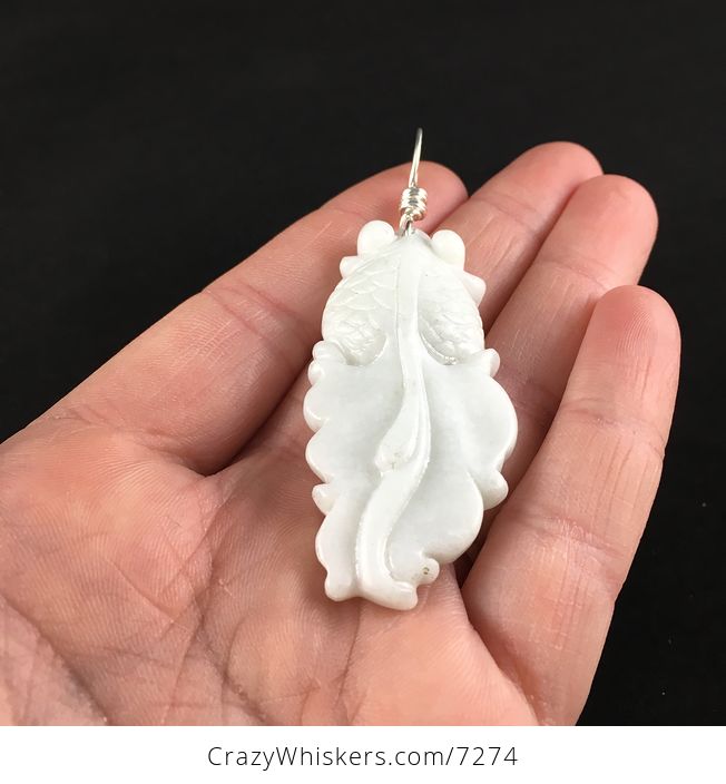 Awesome White Carved Chinese Jade Goldfish Pendant - #2NmeLRWl5l0-4