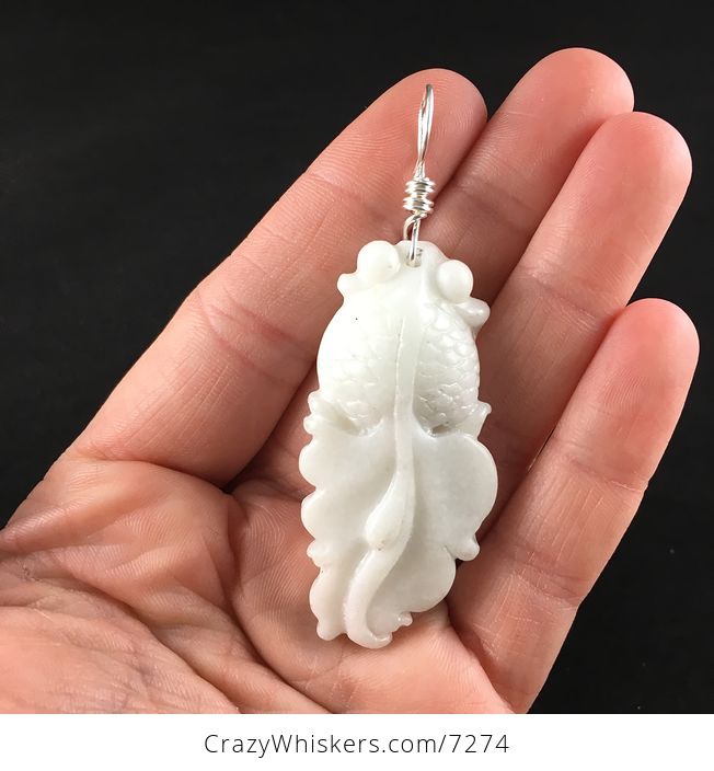 Awesome White Carved Chinese Jade Goldfish Pendant - #2NmeLRWl5l0-1