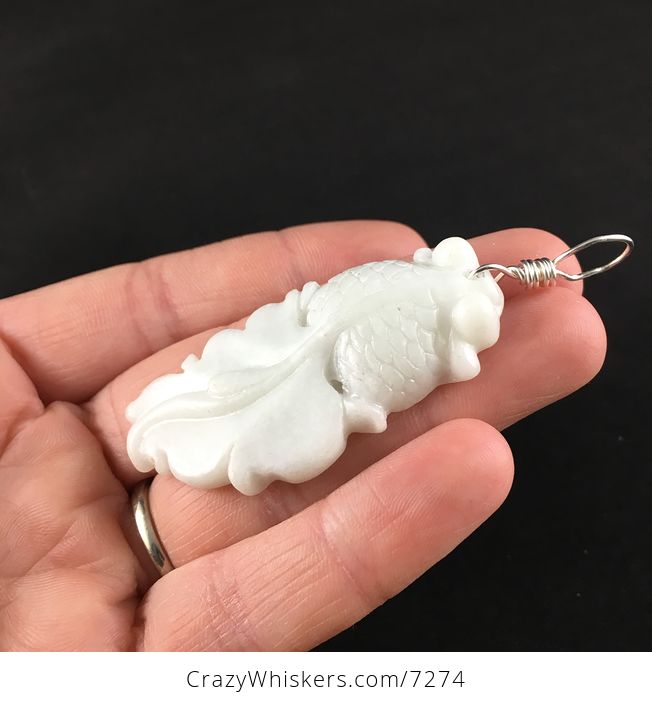 Awesome White Carved Chinese Jade Goldfish Pendant - #2NmeLRWl5l0-3