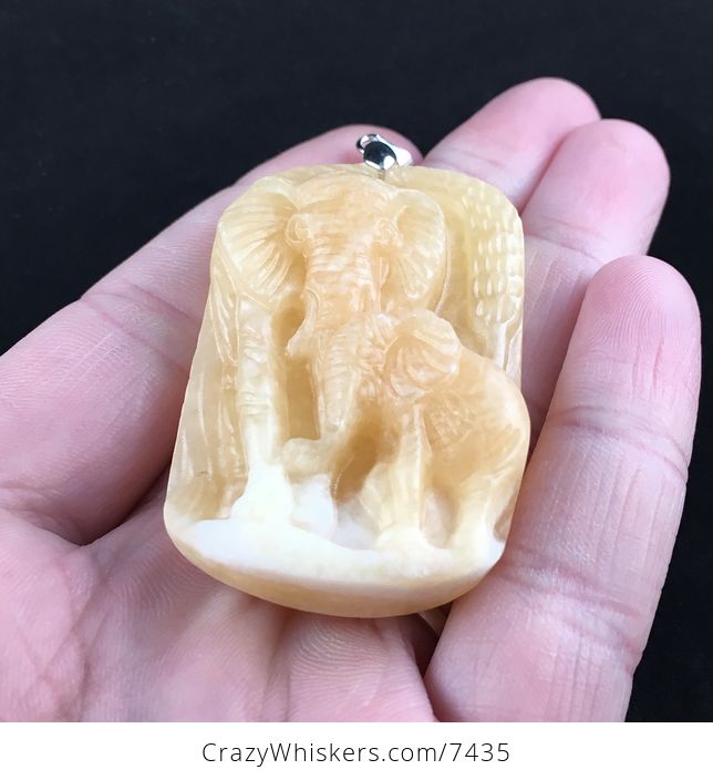 Baby and Mamma Elephant Carved Red Jasper Stone Pendant Jewelry - #2zwoLiM8m1I-2