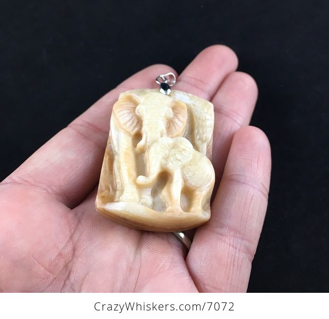 Baby and Mamma Elephant Carved Red Jasper Stone Pendant Jewelry - #Bv9YzVzd5PY-2