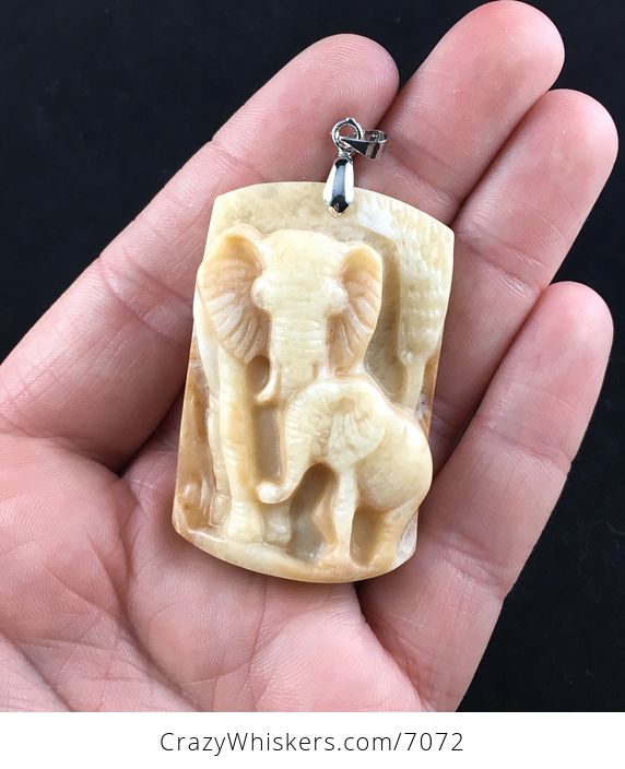Baby and Mamma Elephant Carved Red Jasper Stone Pendant Jewelry - #Bv9YzVzd5PY-1