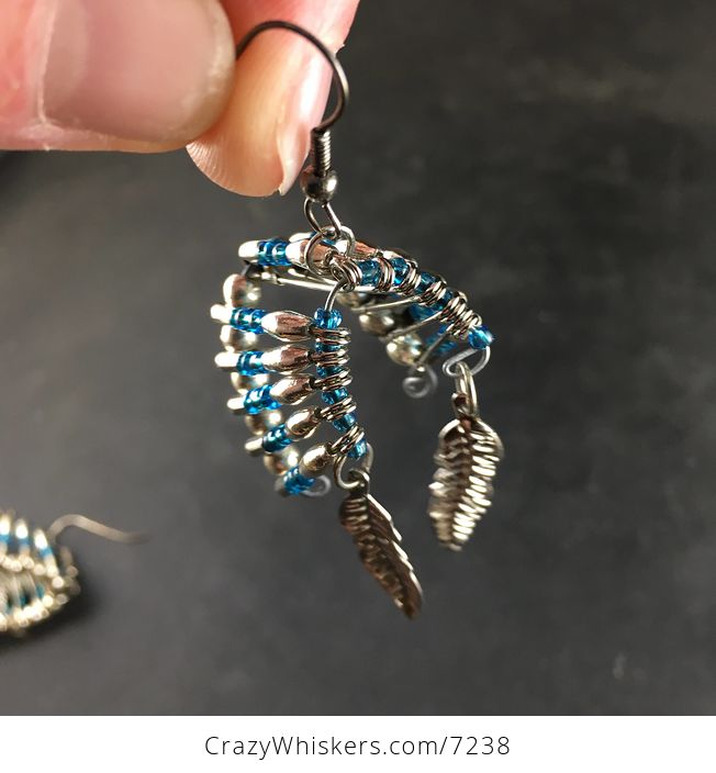 Beaded Silver and Blue Native American Headdress Earrings - #Ejqwakj4Sas-6