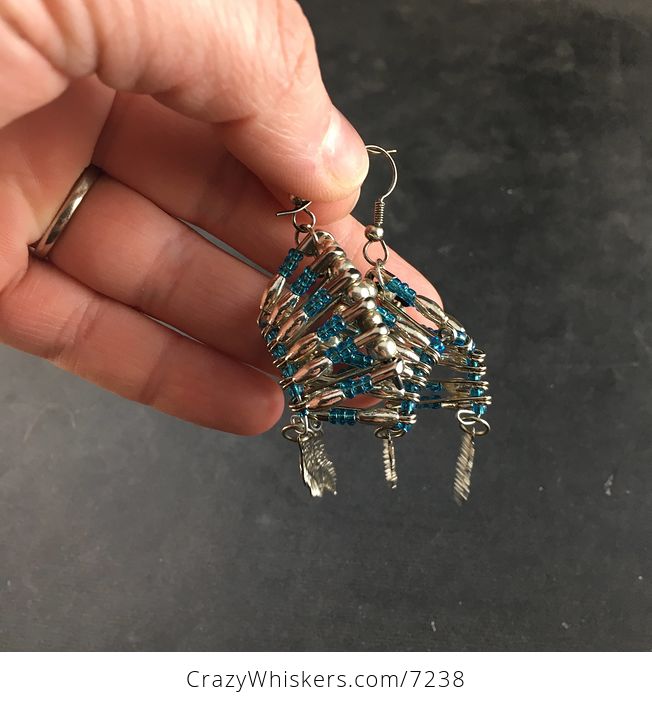 Beaded Silver and Blue Native American Headdress Earrings - #Ejqwakj4Sas-2