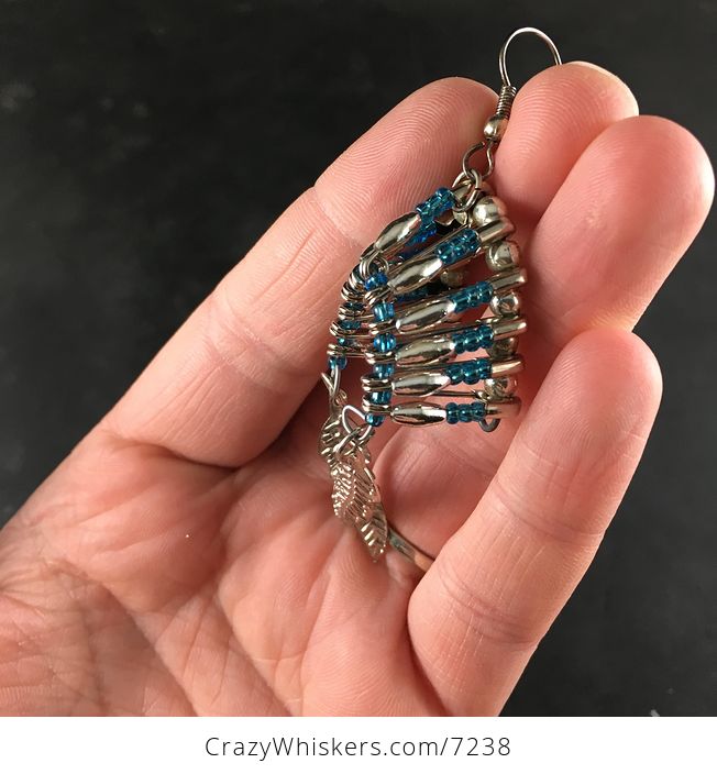 Beaded Silver and Blue Native American Headdress Earrings - #Ejqwakj4Sas-4