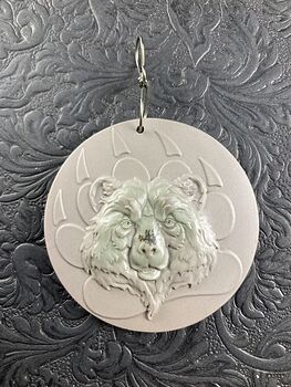 Bear and Paw Print Carved Ribbon Jasper Stone Pendant Jewelry Mini Art Ornament #N460Hxk9HWw