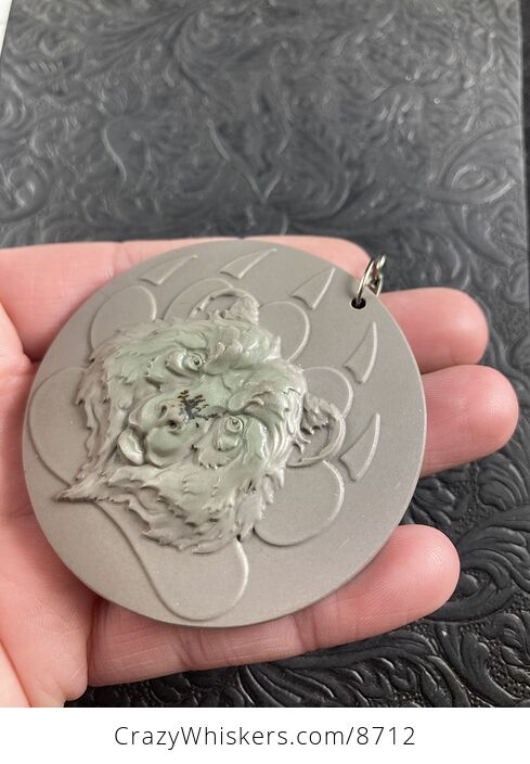 Bear and Paw Print Carved Ribbon Jasper Stone Pendant Jewelry Mini Art Ornament - #N460Hxk9HWw-3