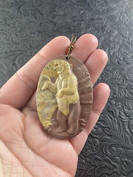 Bear Carved Jasper Stone Pendant Jewelry Mini Art or Ornament #yfPtLUXiX8U