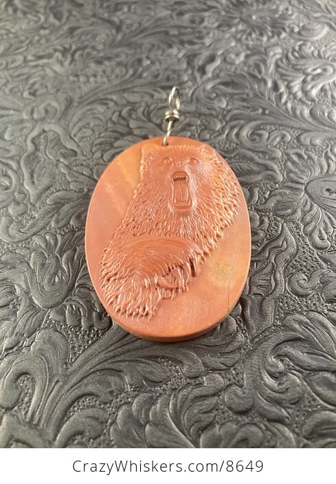 Bear Carved Jasper Stone Pendant Jewelry Mini Art or Ornament - #9ZTXHVJtEOY-4