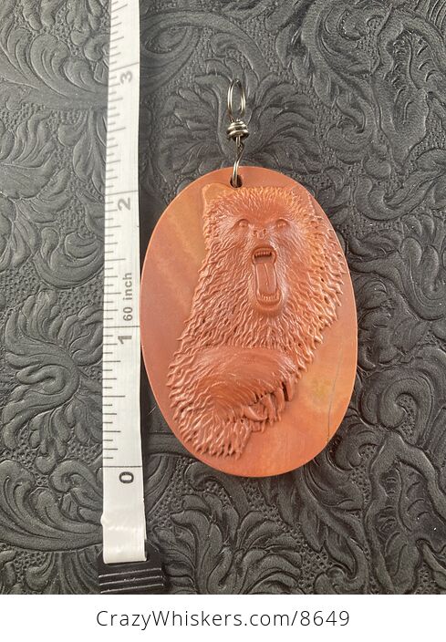Bear Carved Jasper Stone Pendant Jewelry Mini Art or Ornament - #9ZTXHVJtEOY-1