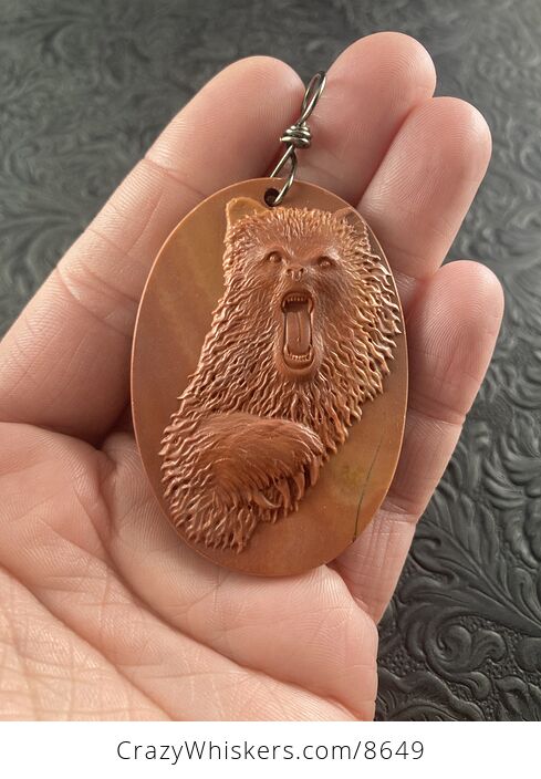 Bear Carved Jasper Stone Pendant Jewelry Mini Art or Ornament - #9ZTXHVJtEOY-2