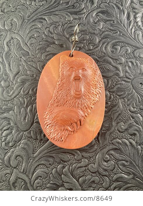 Bear Carved Jasper Stone Pendant Jewelry Mini Art or Ornament - #9ZTXHVJtEOY-3