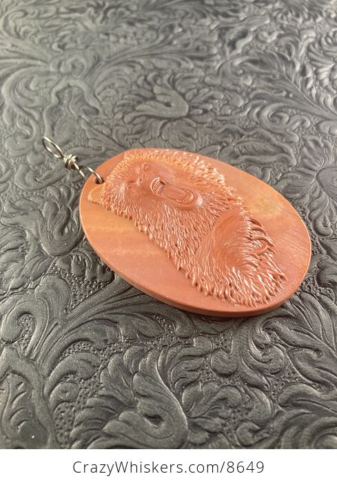 Bear Carved Jasper Stone Pendant Jewelry Mini Art or Ornament - #9ZTXHVJtEOY-6